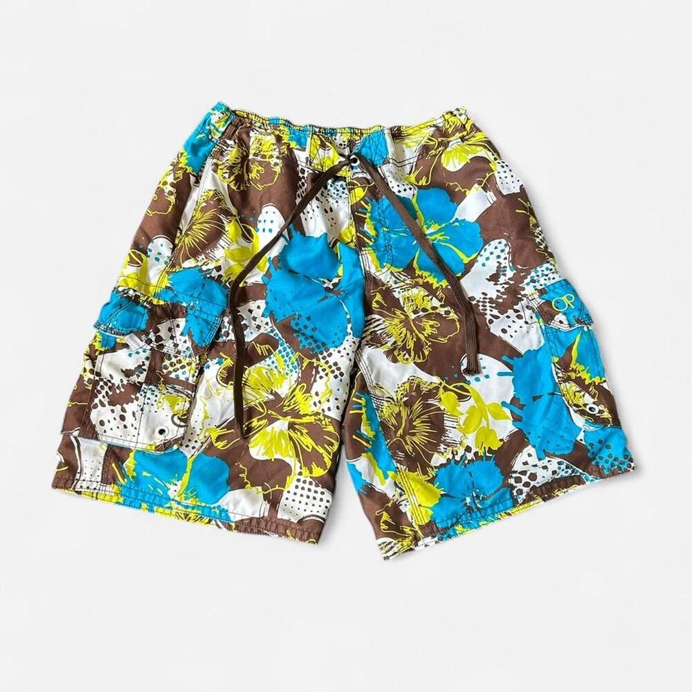 Ocean Pacific OP VTG 90s Baggy Y2K Crazy Graphic Cargo Surf Trunks
